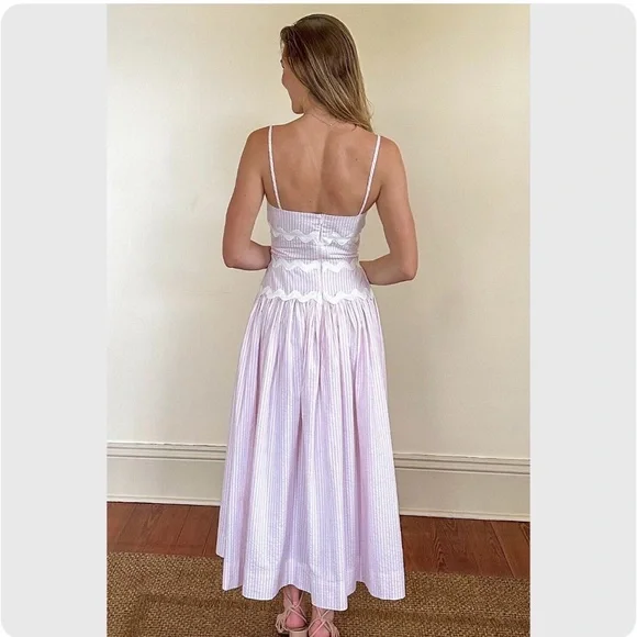 NWOT Classic Seersucker Midi Dress with Spaghetti Straps and Ric Rack Trim. - Picture 4 of 11